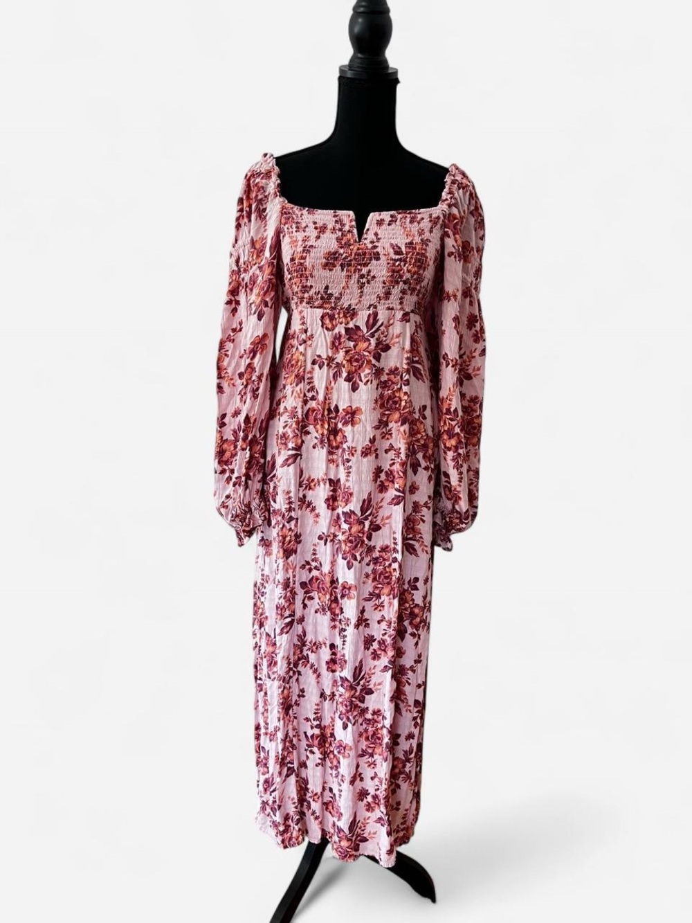 Free People Jaymes Midi Dress Floral Print Smocked Size XS Romantic Cottage Boho